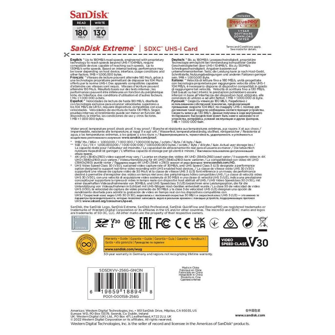 SanDisk Extreme SDXC UHS-I Memory Card with 180MBPS Read Speed, 130MBPS Write Speed (256GB, Black) - Image 3