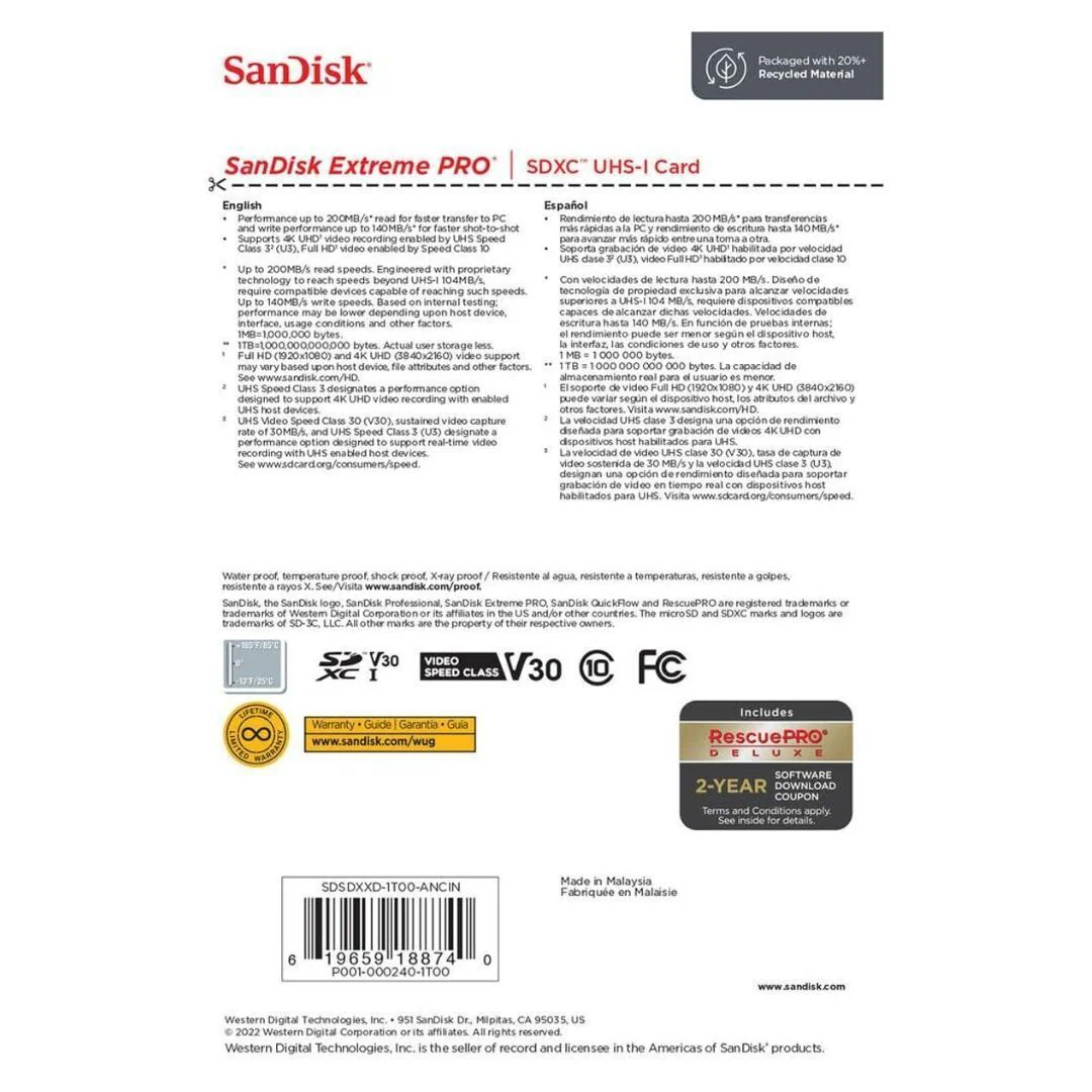SanDisk Extreme Pro SDXC UHS-I Memory Card with 200MBPS Read Speed 140MBPS Write Speed (1TB, Black) - Image 5