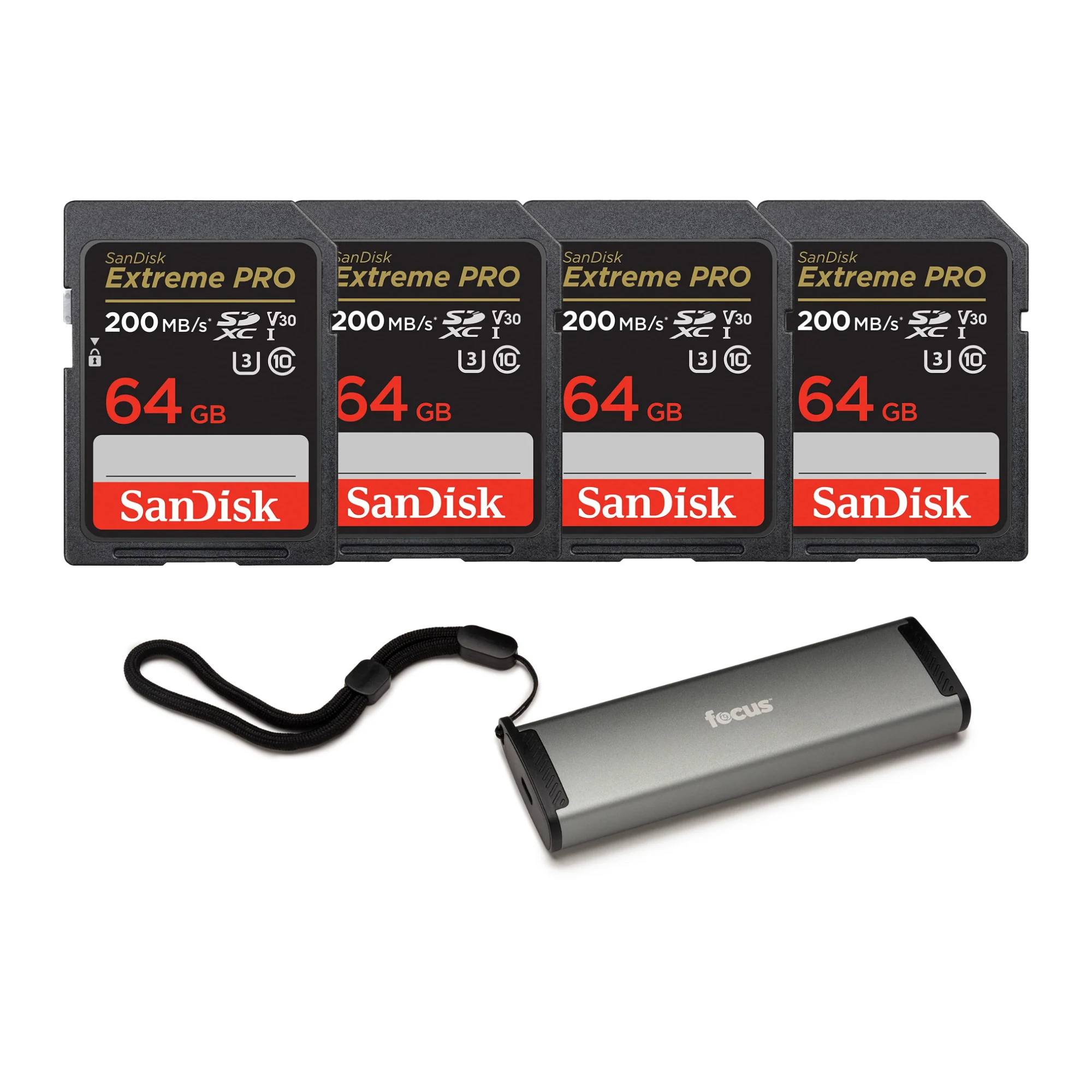 SanDisk 64GB Extreme PRO 200MB/s UHS-I SDXC Memory Cards (4) with Card Reader and Storage Case
