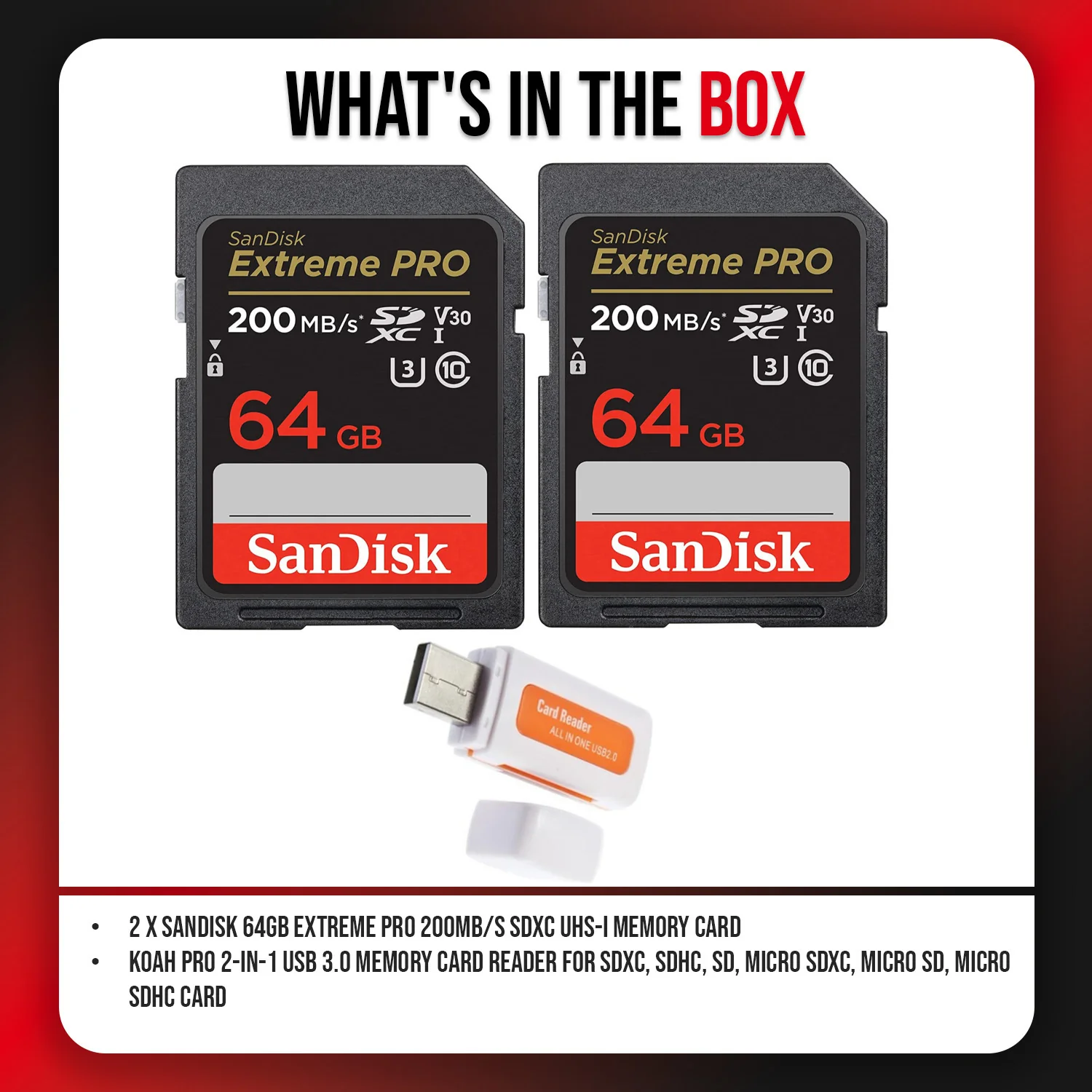SanDisk 64GB Extreme PRO 200MB/s SDXC UHS-I Memory Card (2-Pack) with USB 3.0 Memory Card Reader - Image 6