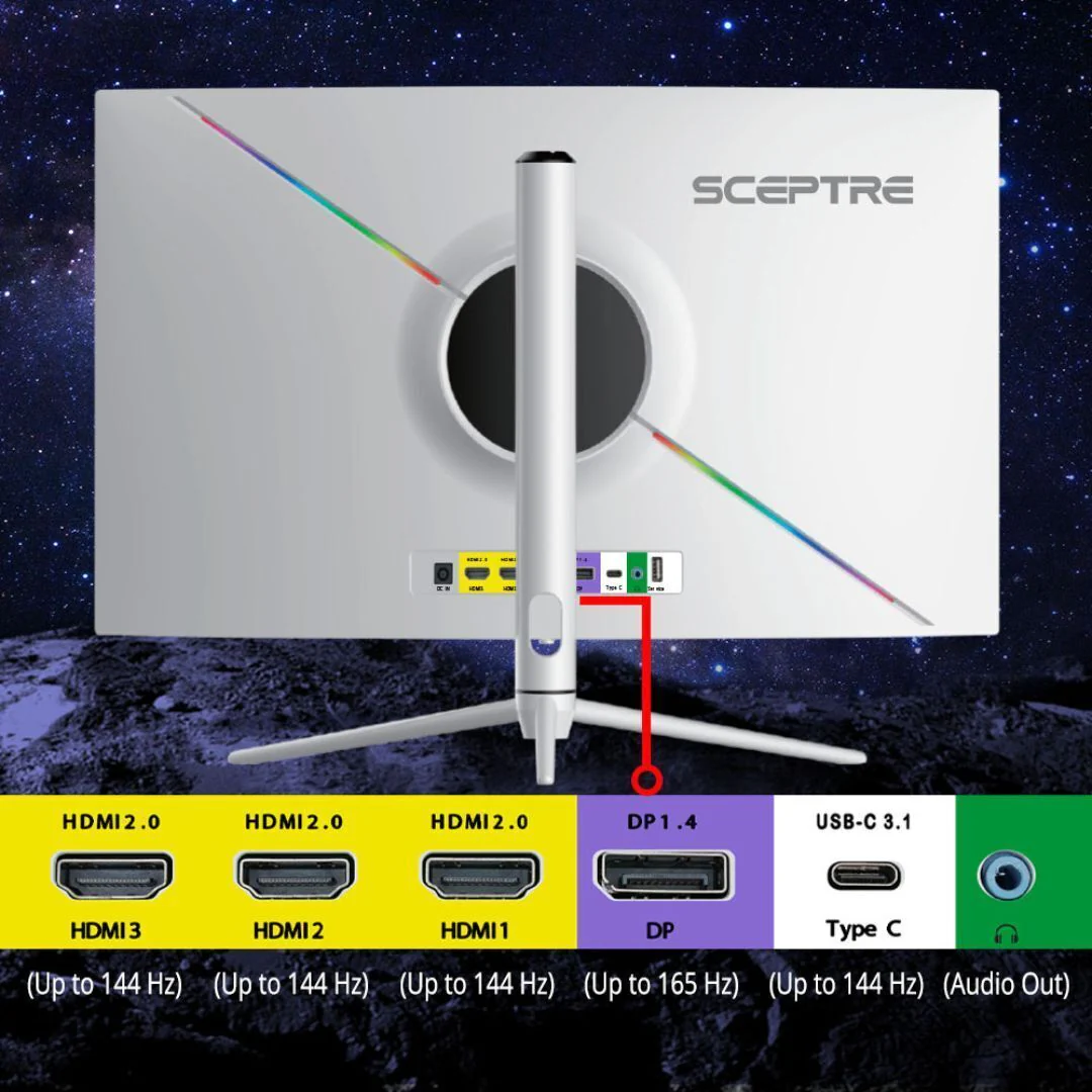 Scepture NEBULA 31.5-Inch Curved VESA Display 2560x1440 Quad HD Gaming Monitor with 99 Percent sRGB - Image 5