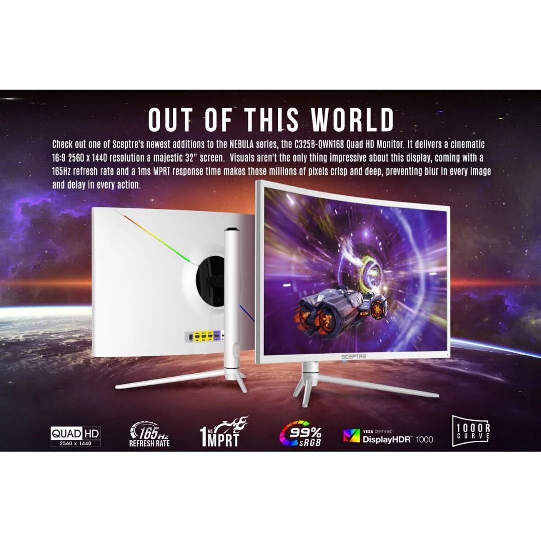 Scepture NEBULA 31.5-Inch Curved VESA Display 2560x1440 Quad HD Gaming Monitor with 99 Percent sRGB - Image 6