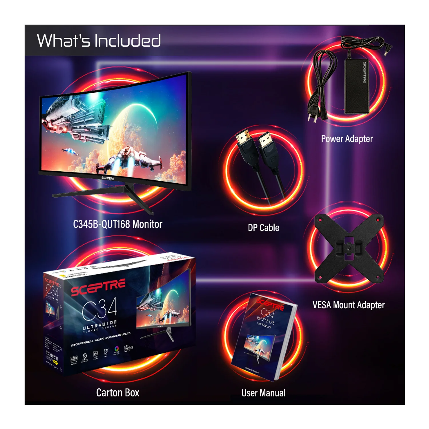 Sceptre C345B-QUT168 34-Inch Ultrawide Curved QHD 165Hz Gaming Monitor with 1500R Curvature (Black) - Image 7