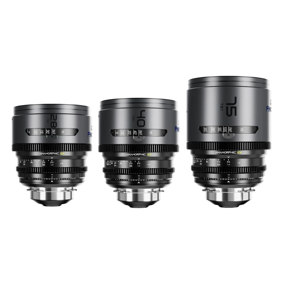 DZOFilm Pavo 2x Anamorphic T2.1 3-Lens Set with Blue Coating, PL or EF Mount (Space Gray and Black)