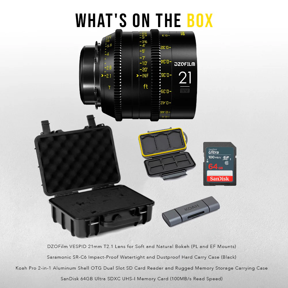 DZOFilm Vespid 21mm T2.1 Lens for Soft and Natural Bokeh (PL and EF Mounts) with Carry Case Bundle - Image 4
