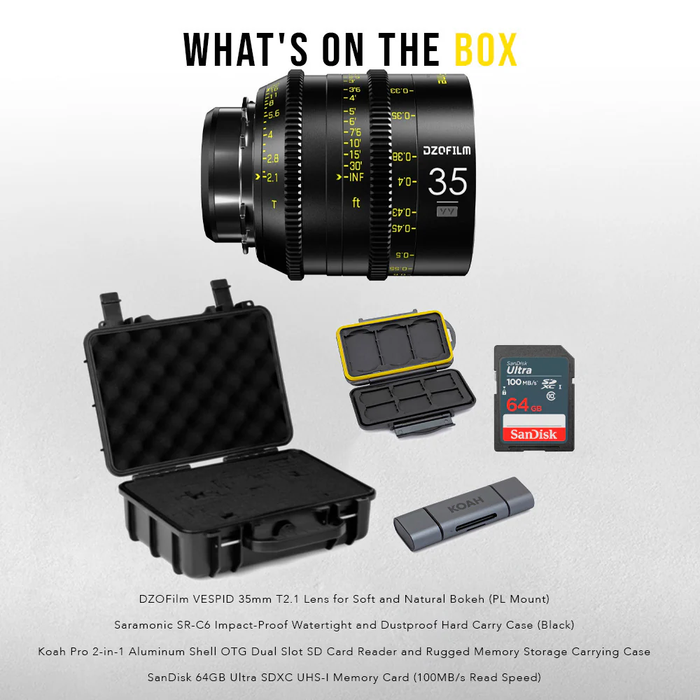 DZOFilm Vespid 35mm T2.1 Lens for Soft and Natural Bokeh (PL Mount) with Hard Carry Case Bundle - Image 4