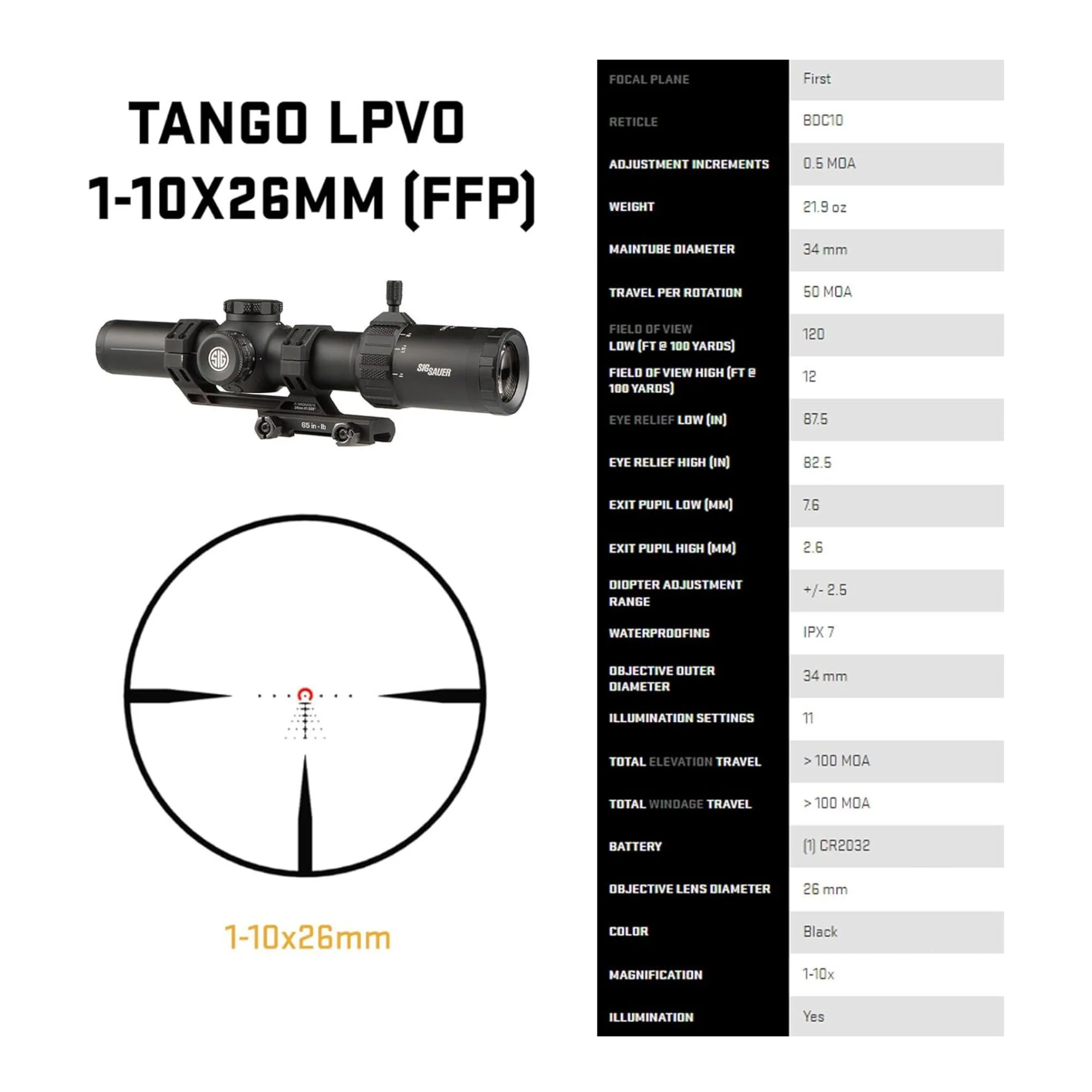 SIG SAUER Tango-MSR LPVO 1-10x26mm 34mm FFP Riflescope (Black) - Image 5