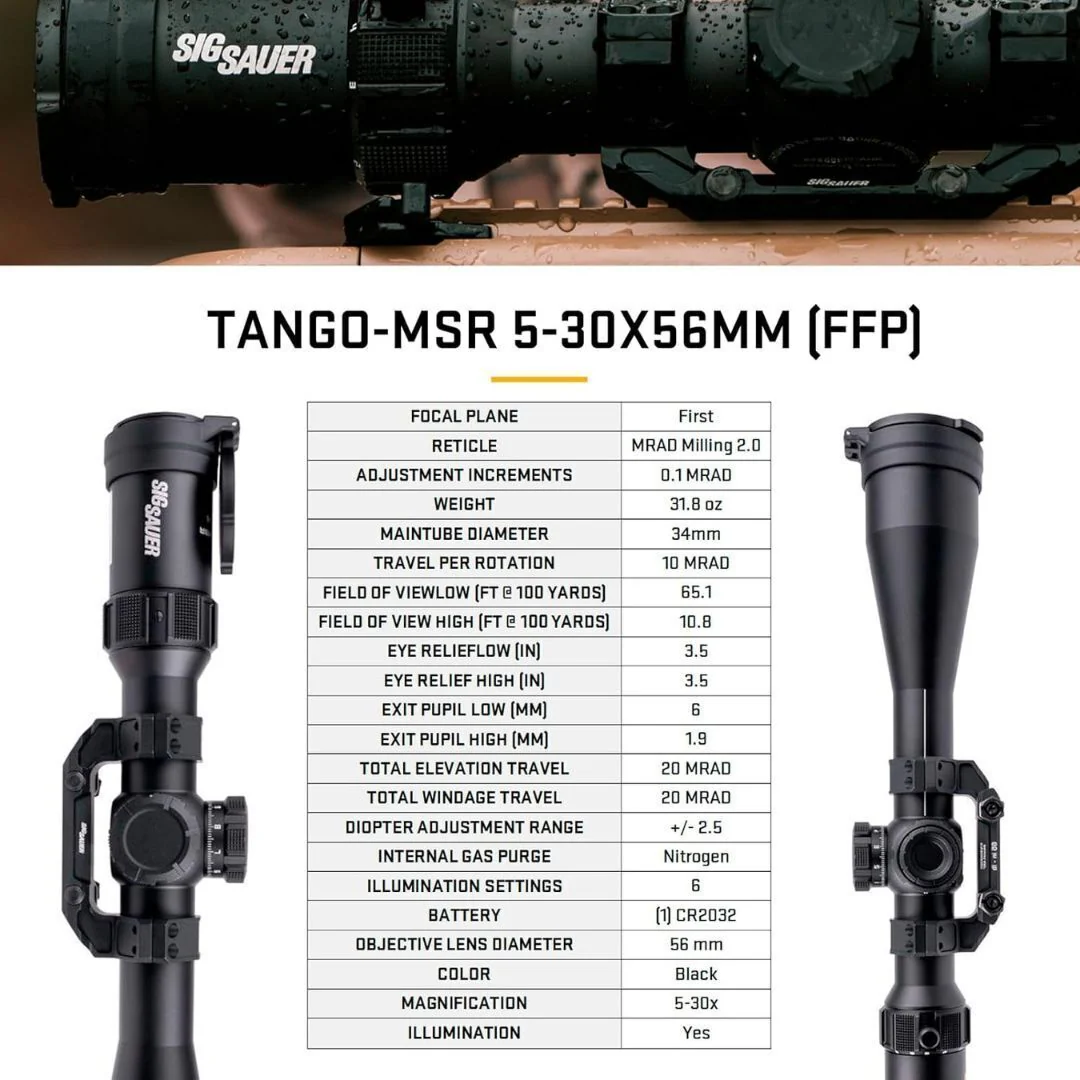 SIG SAUER Tango-MSR 5-30 x 56mm 34mm Tube Riflescope (MRAD Milling 2.0 Illuminated Reticle, Black) - Image 7