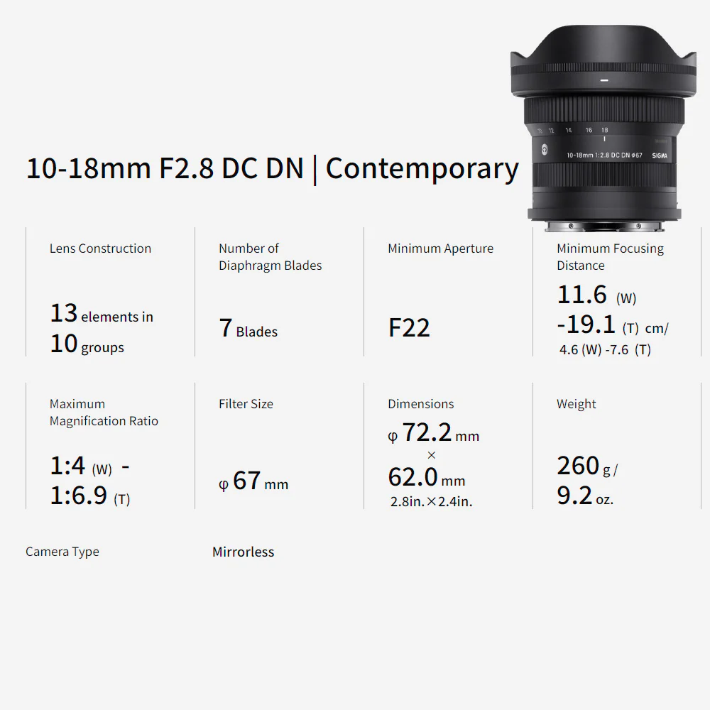 SIGMA 10-18mm F2.8 DC DN Contemporary Ultra-Wide-Angle Zoom Lens for Fujifilm X Mount - Image 7