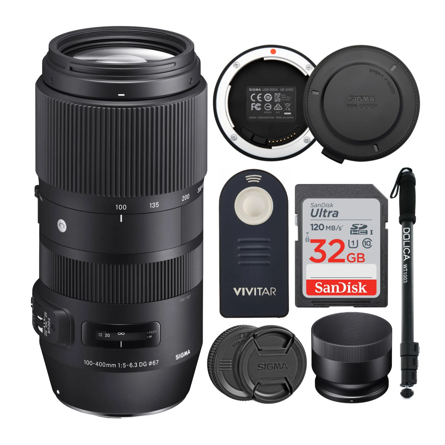 Sigma 100-400mm F5-6.3 Contemporary DG OS HSM Lens for Canon with SD Card Bundle