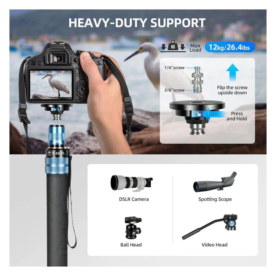 Sirui P-424FL Professional 4 Sections Monopod with Modular Design and 10-Layer Carbon Fiber Legs - Image 4