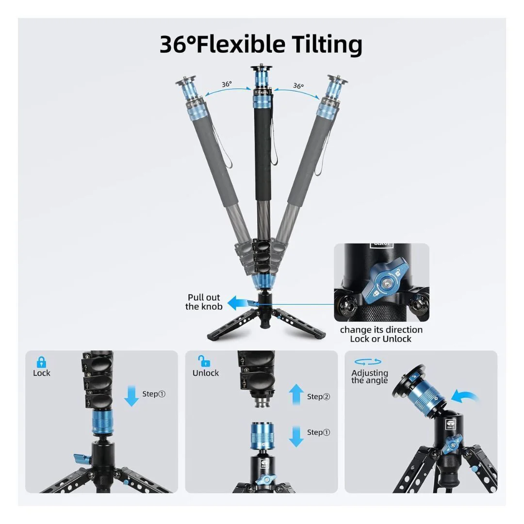 Sirui P-424FL Professional 4 Sections Monopod with Modular Design and 10-Layer Carbon Fiber Legs - Image 5