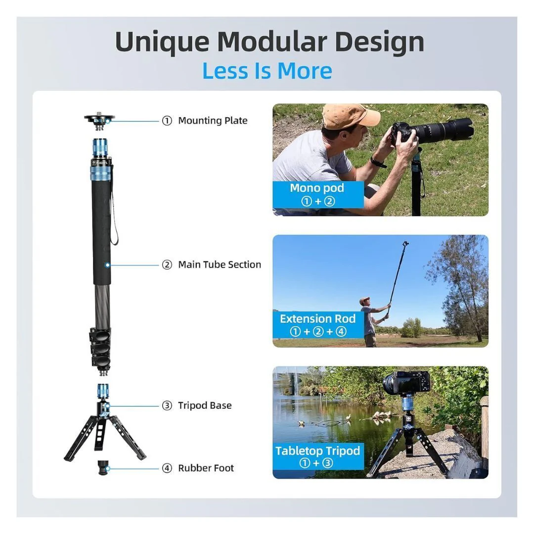 Sirui P-424FL Professional 4 Sections Monopod with Modular Design and 10-Layer Carbon Fiber Legs - Image 7