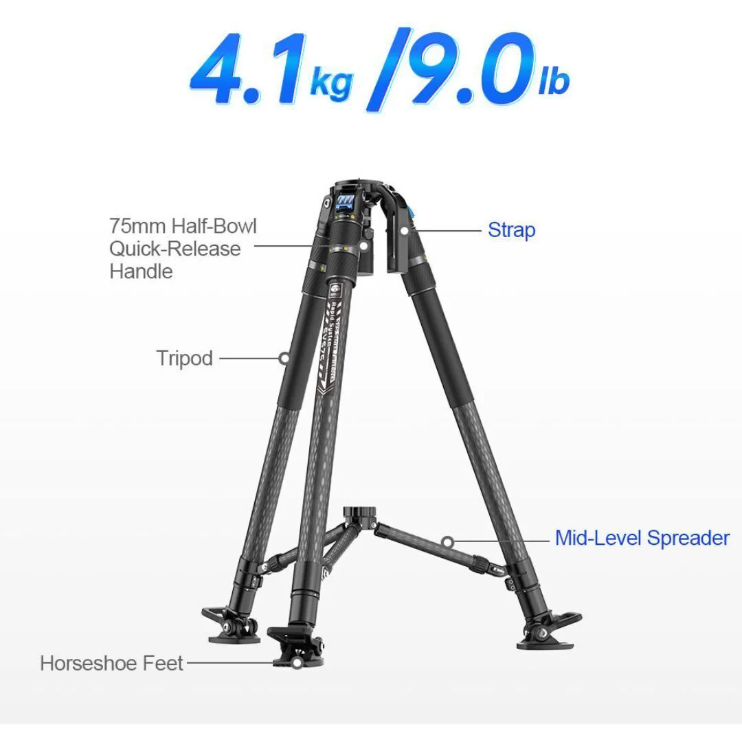 Sirui SVS75 Rapid-System One-Step Height Adjustment Carbon Fiber Tripod with SVH15 Fluid Head - Image 4