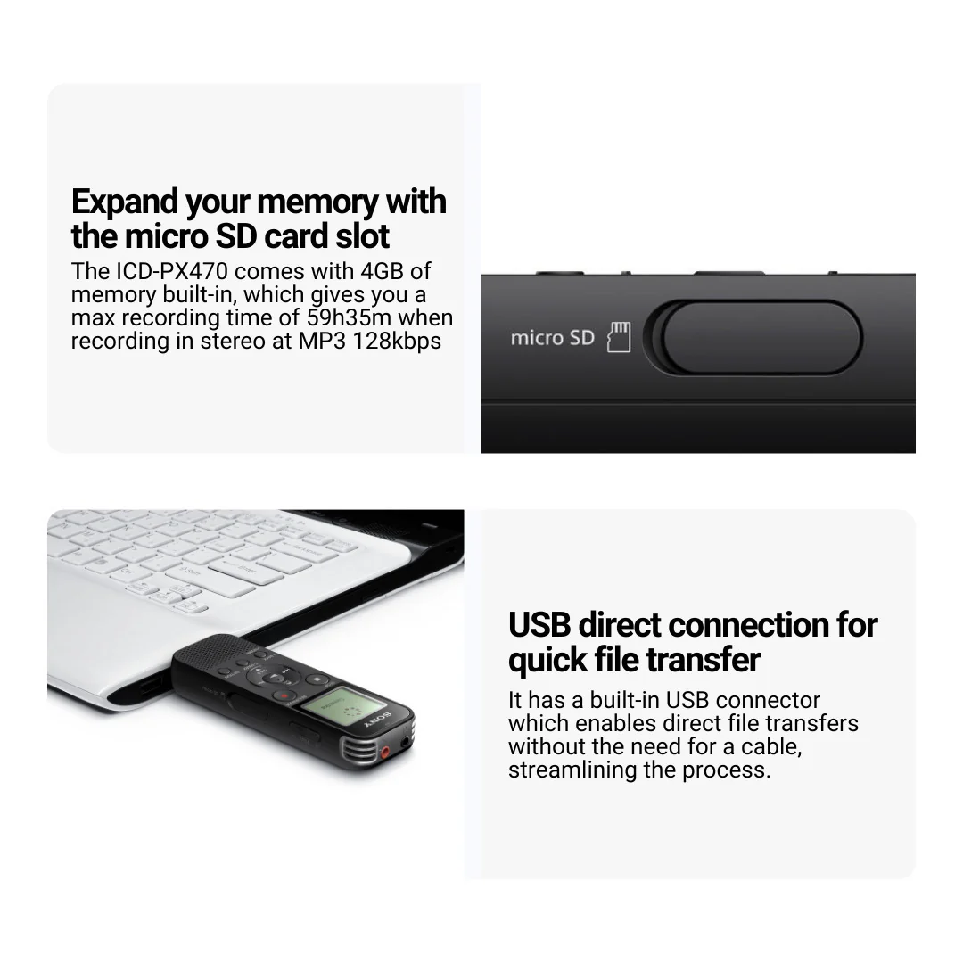Sony ICDPX470 Digital Built In USB Voice Recorder with Earbud Headphone Bundle - Image 3