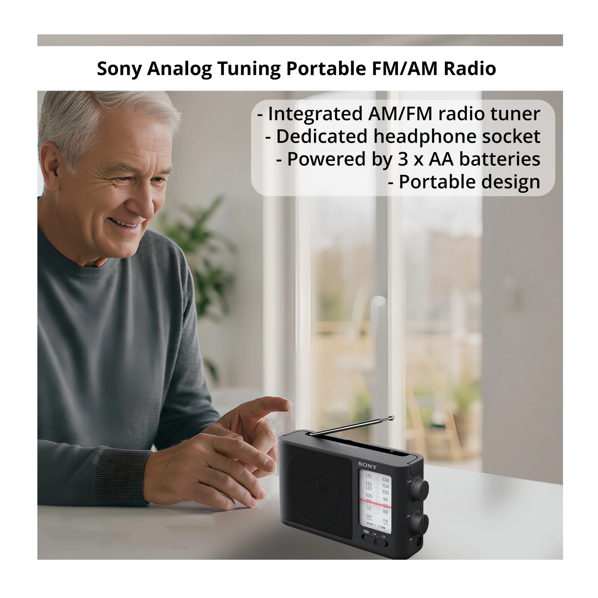 Sony ICF506 Portable Radio with AA (4-pack) and In-Ear Earbud Headphones Bundle - Image 2