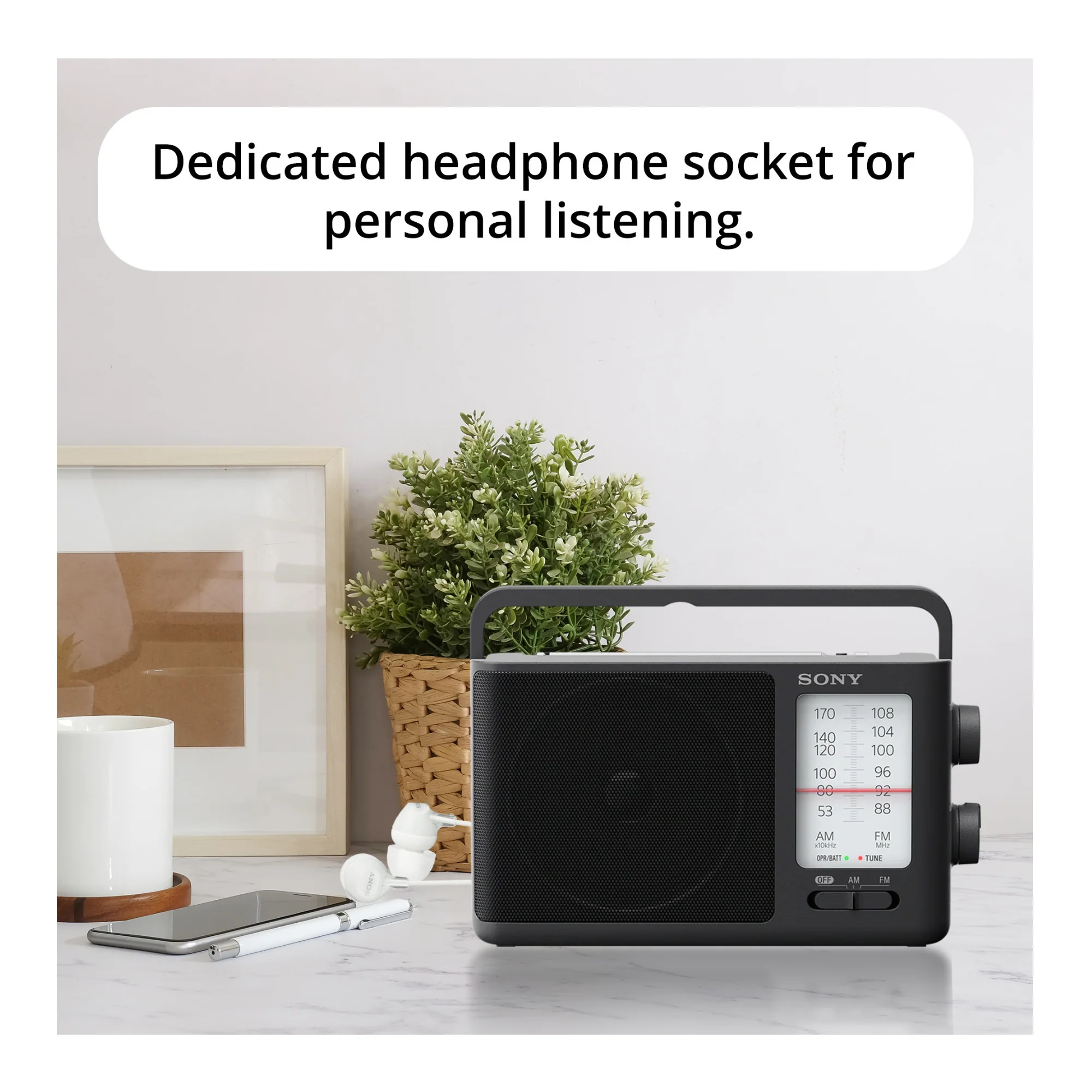 Sony ICF506 Portable Radio with AA (4-pack) and In-Ear Earbud Headphones Bundle - Image 3
