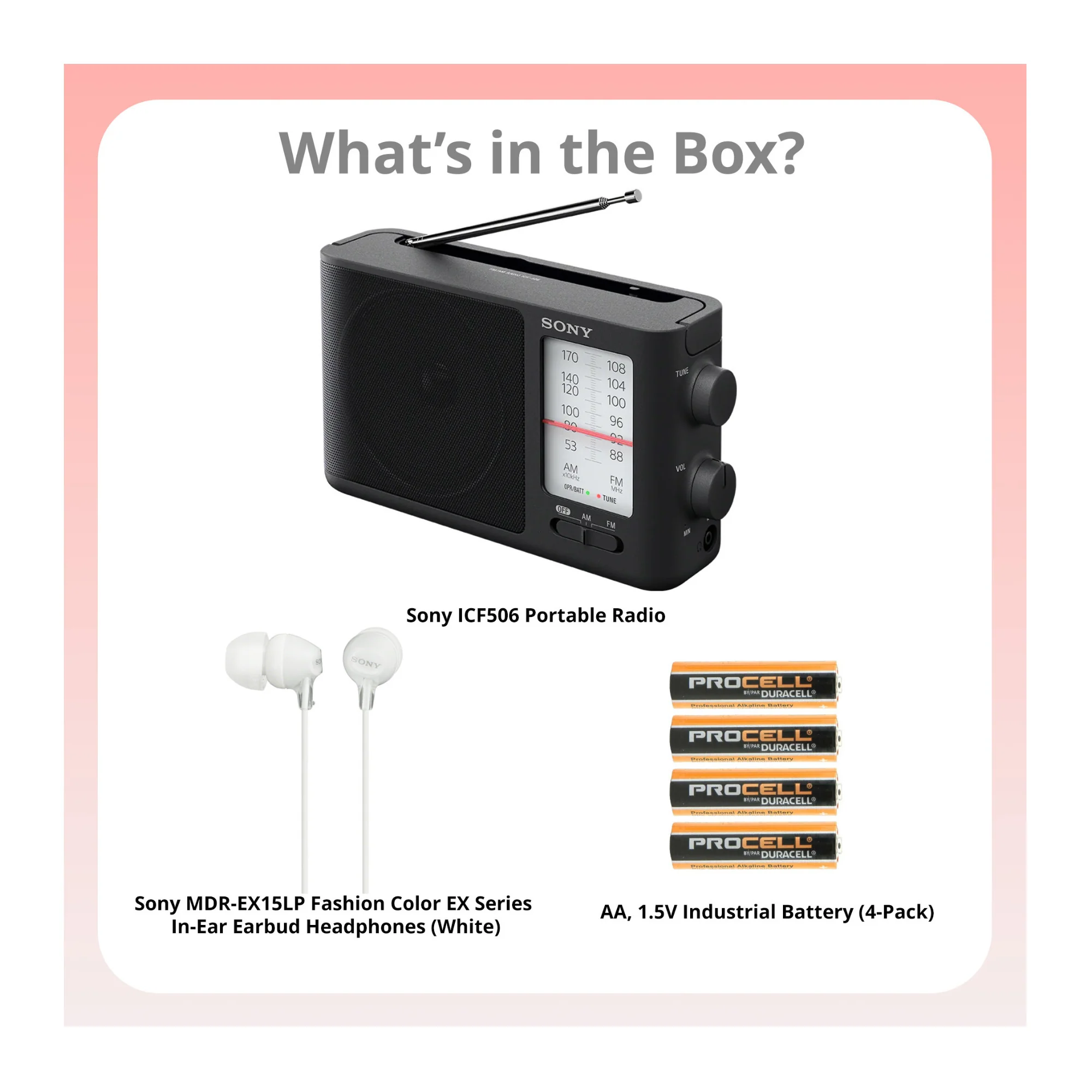 Sony ICF506 Portable Radio with AA (4-pack) and In-Ear Earbud Headphones Bundle - Image 5