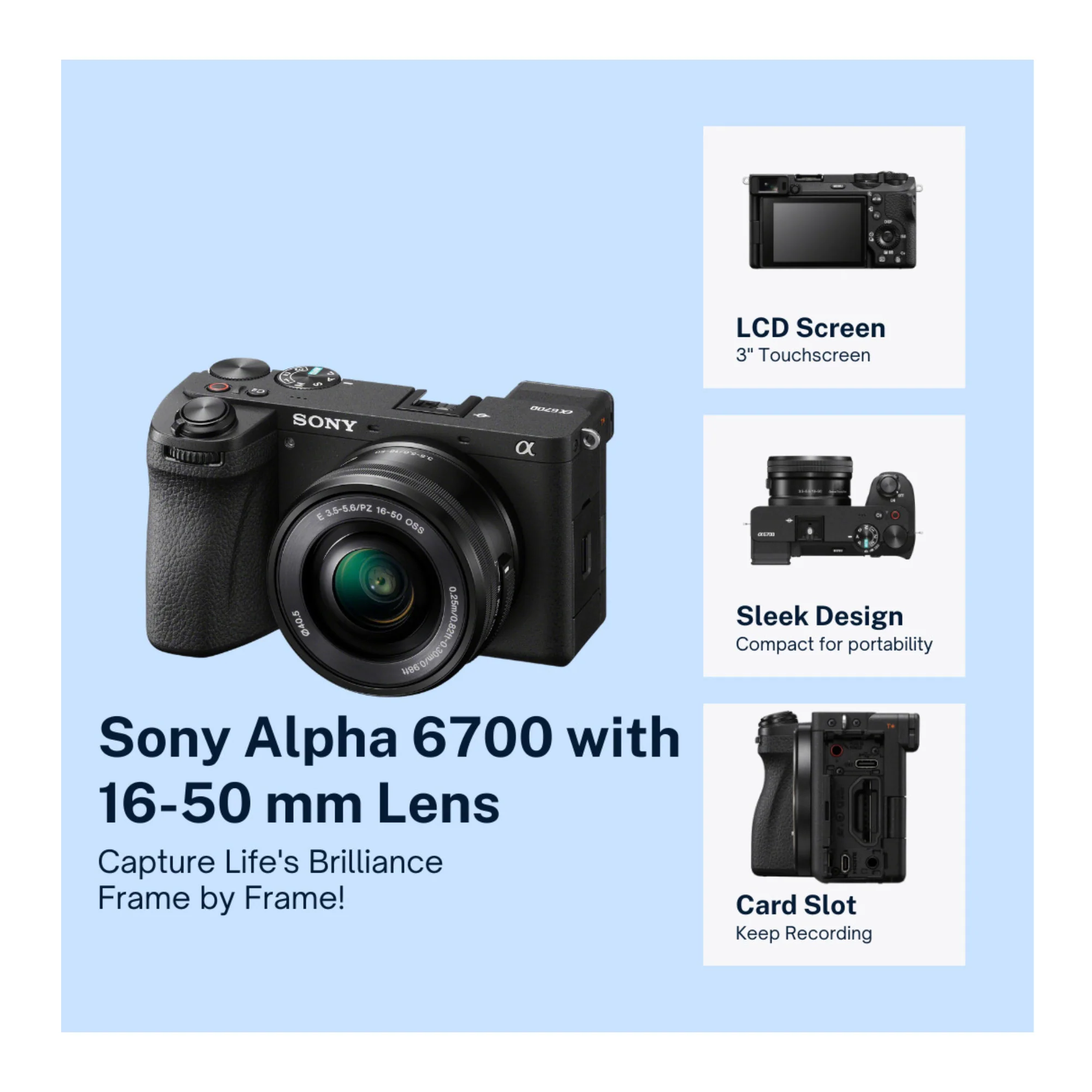 Sony Alpha 6700 APS-C Mirrorless Camera with 16-50mm lens with Mug, Photo Editing Software Bundle - Image 3