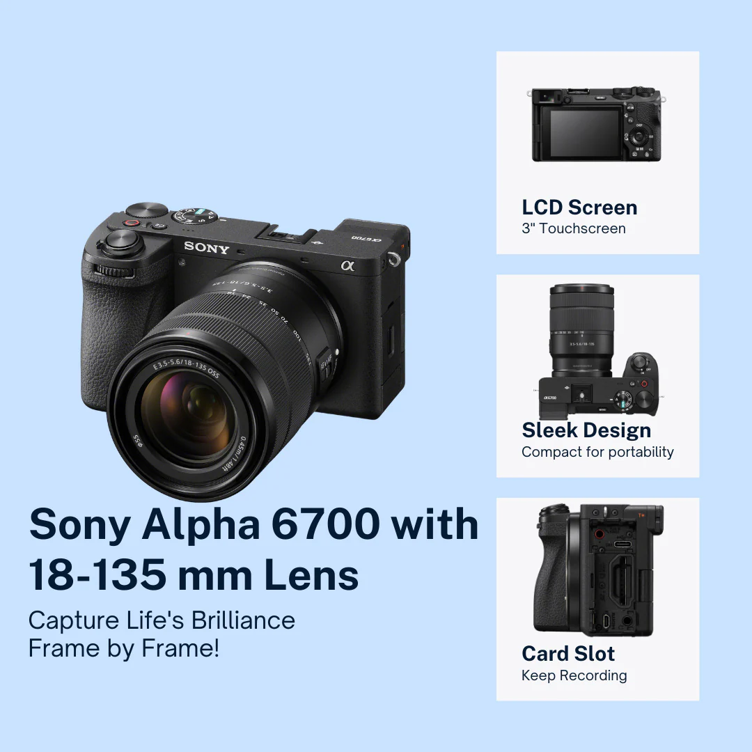 Sony Alpha 6700 APS-C Mirrorless Camera with 18-135mm lens with Mug, Photo Editing Software Bundle - Image 3