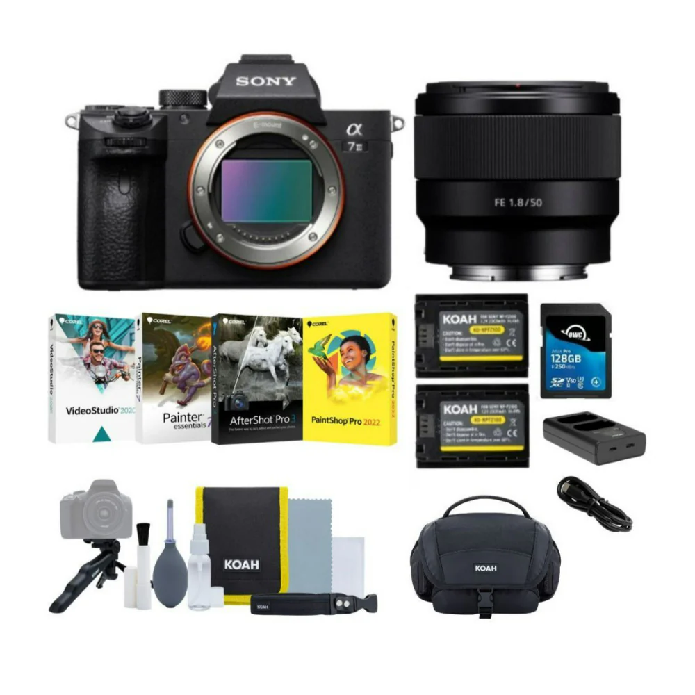 Sony Alpha a7 III Mirrorless Digital Camera with FE 50mm f/1.8 Lens and Accessory Bundle