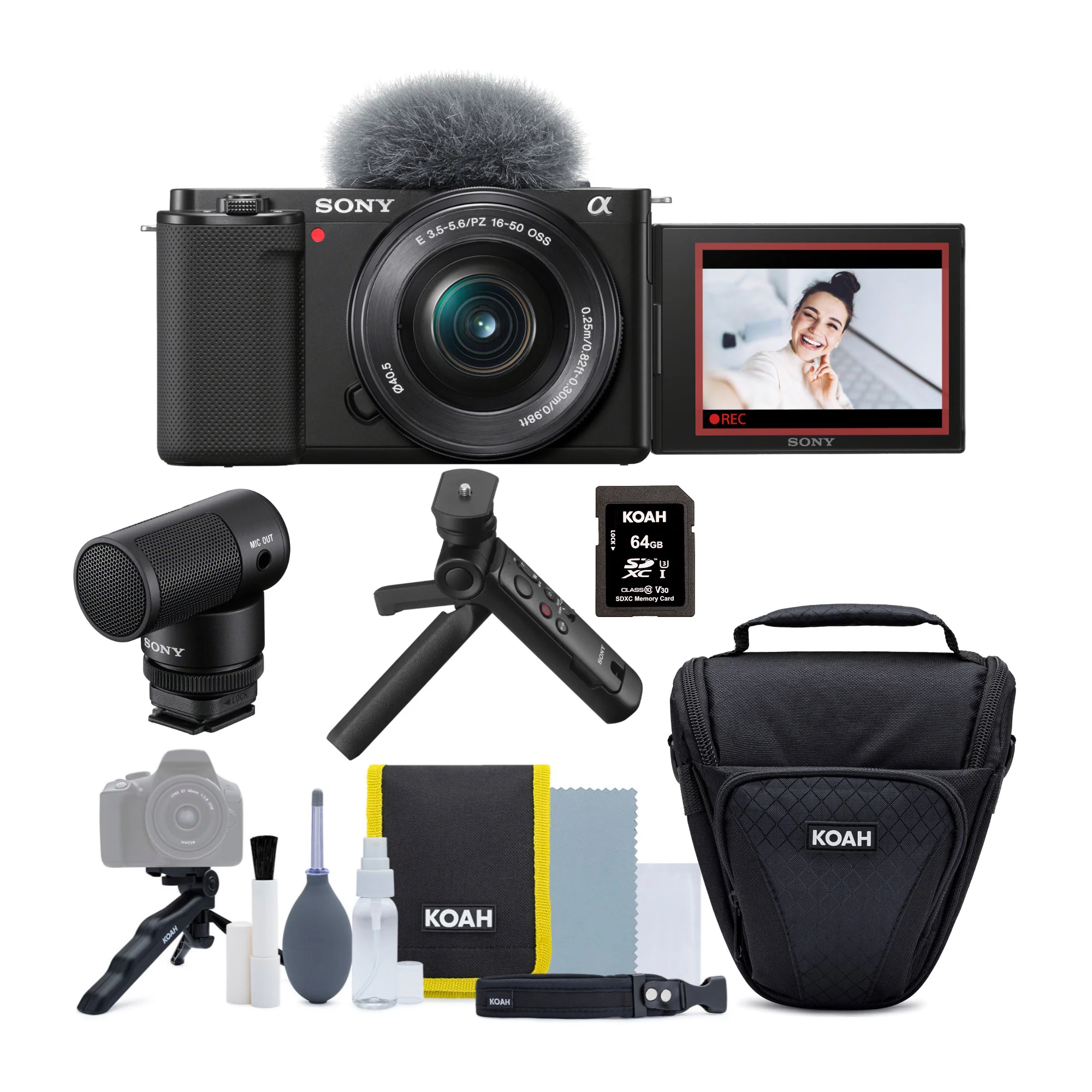Sony Alpha ZV-E10 APS-C Mirrorless with 16-50mm Lens (Black) Bundle with Content Creator Kit
