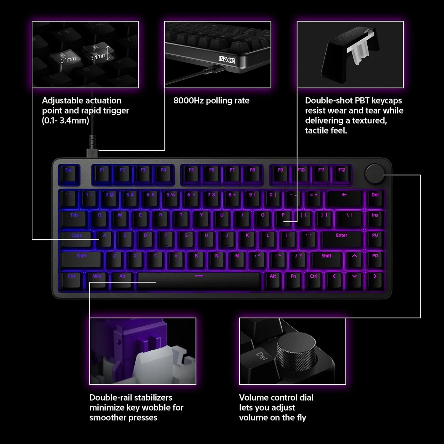 Sony INZONE 75-Percent Wired Aluminum 8K RGB Gaming Keyboard (Black) Bundle - Image 3