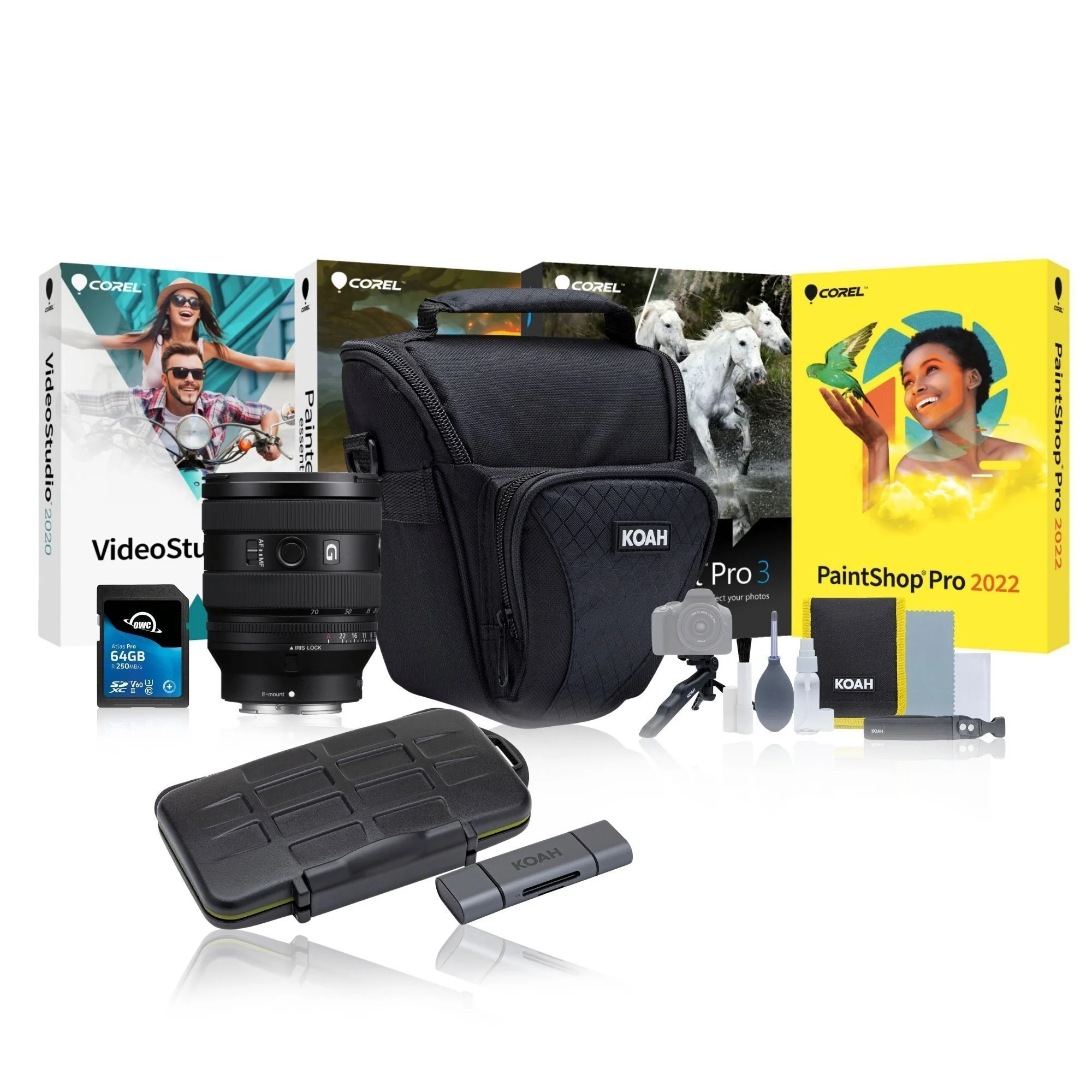 Sony FE 20-70mm F4 G Compact Zoom Lens with 64GB Memory Card, Editing Software, Camera Case Bundle