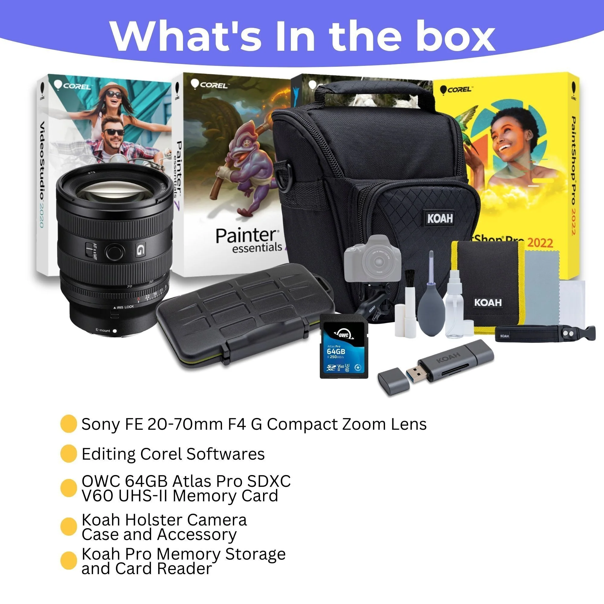 Sony FE 20-70mm F4 G Compact Zoom Lens with 64GB Memory Card, Editing Software, Camera Case Bundle - Image 5