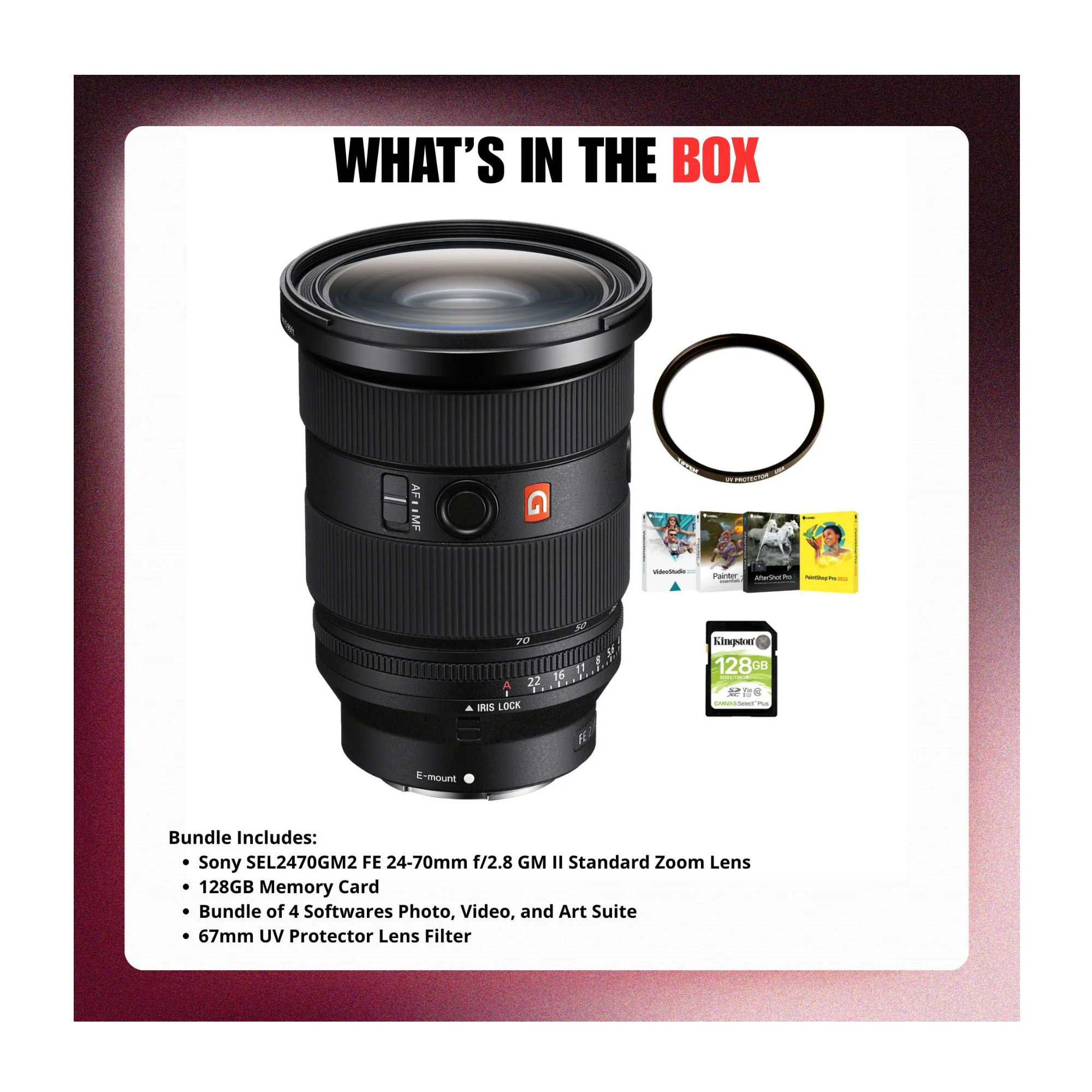 Sony FE 24-70mm f/2.8 GM II Lens Bundle with 128GB Card, Filter & Softwares - Image 9