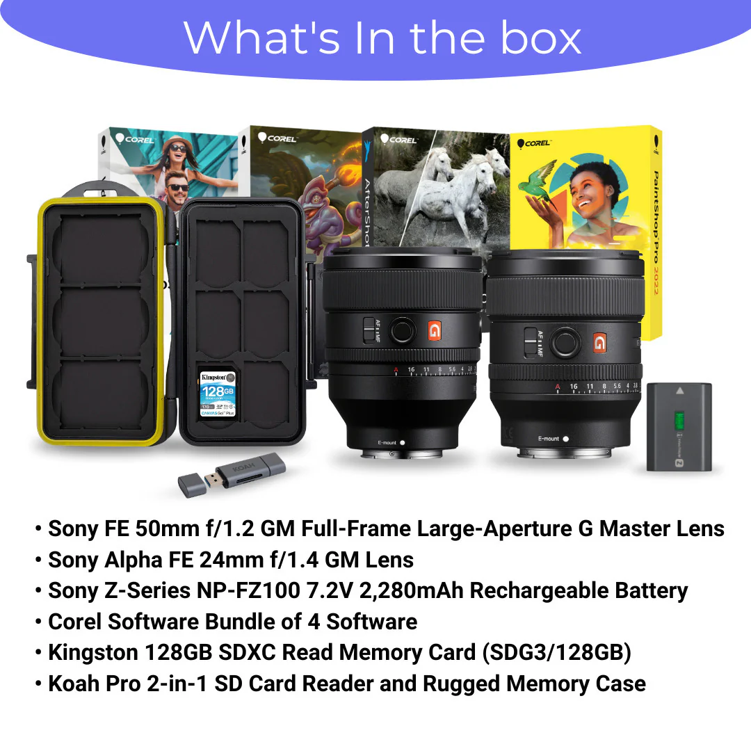 Sony FE 50mm F1.2 GM Full-Frame Large-Aperture G Master Lens with 24mm Lens and Battery Bundle - Image 7