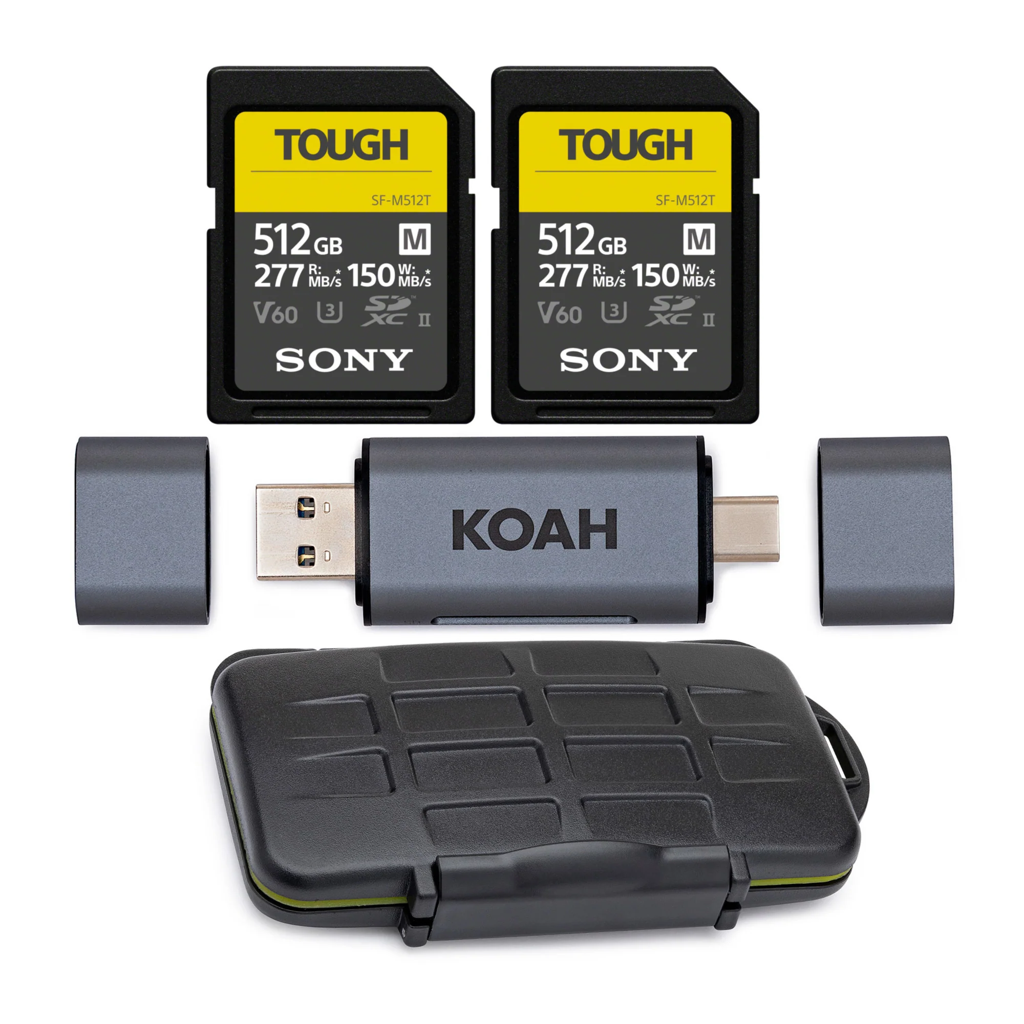 Sony 512 GB TOUGH M Series UHS-II SDXC Memory Card (2-Pack) with Memory Card Storage Case