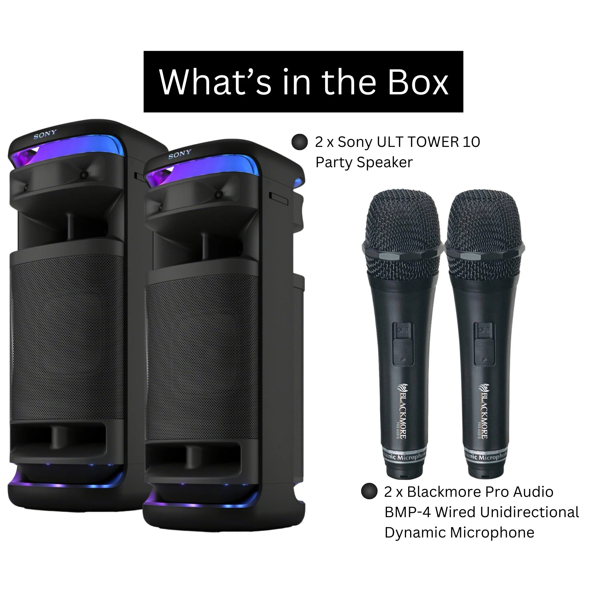 Sony SRSULT1000 ULT TOWER 10 Party Speaker (Black, 2-Pack) with Microphone (Black, 2-Pack) Bundle - Image 2
