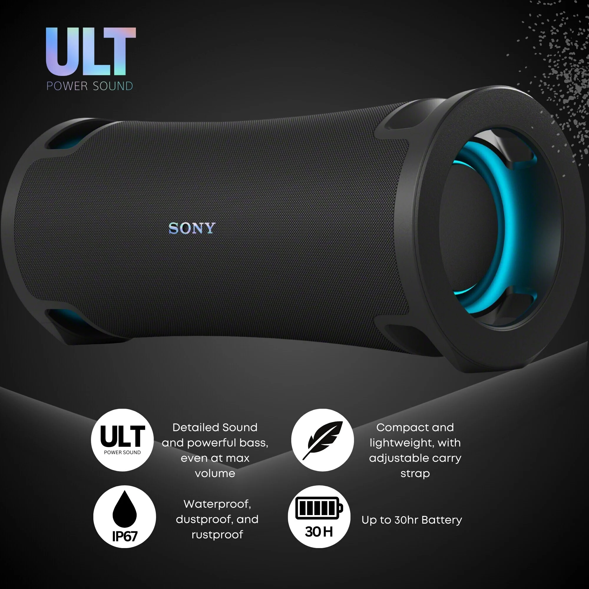 Sony ULT FIELD 7 SRSULT70 Wireless Portable X-Balanced Bluetooth Speaker (Stereo Pair, Black) Bundle - Image 3