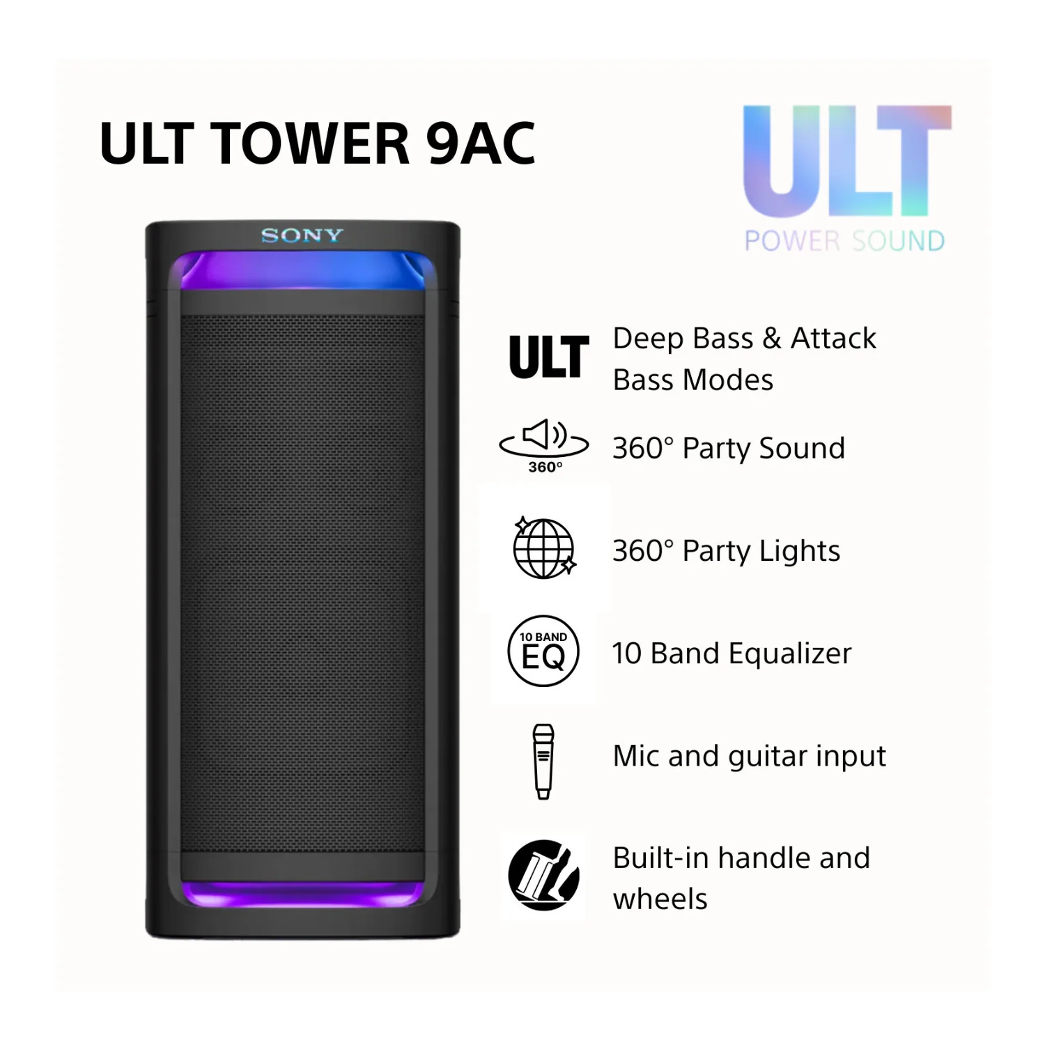 Sony ULT Tower 9AC Speaker (Black) Bundle with Wireless Microphones (2-Pack) - Image 5