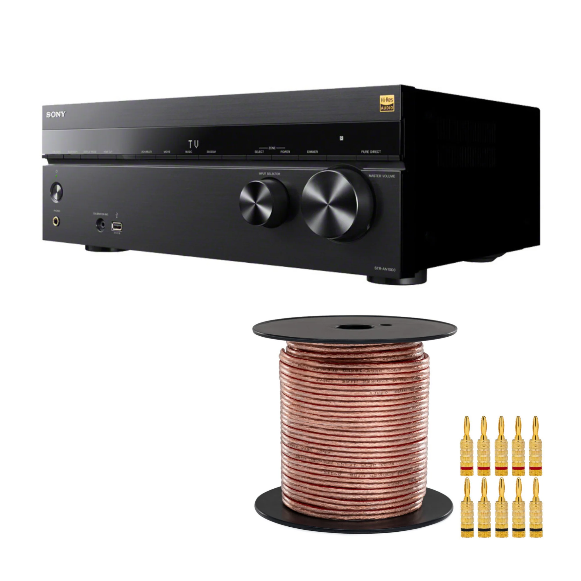 Sony STR-AN1000 7.2 Channel 8K AV Receiver with Dolby Atmos with 16AWG Speaker Accessory Kit Bundle