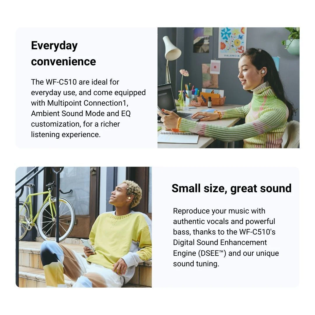 Sony WF-C510 Lightweight Truly Wireless Earbuds (Yellow) with Earbud Replacement Tips Bundle - Image 3