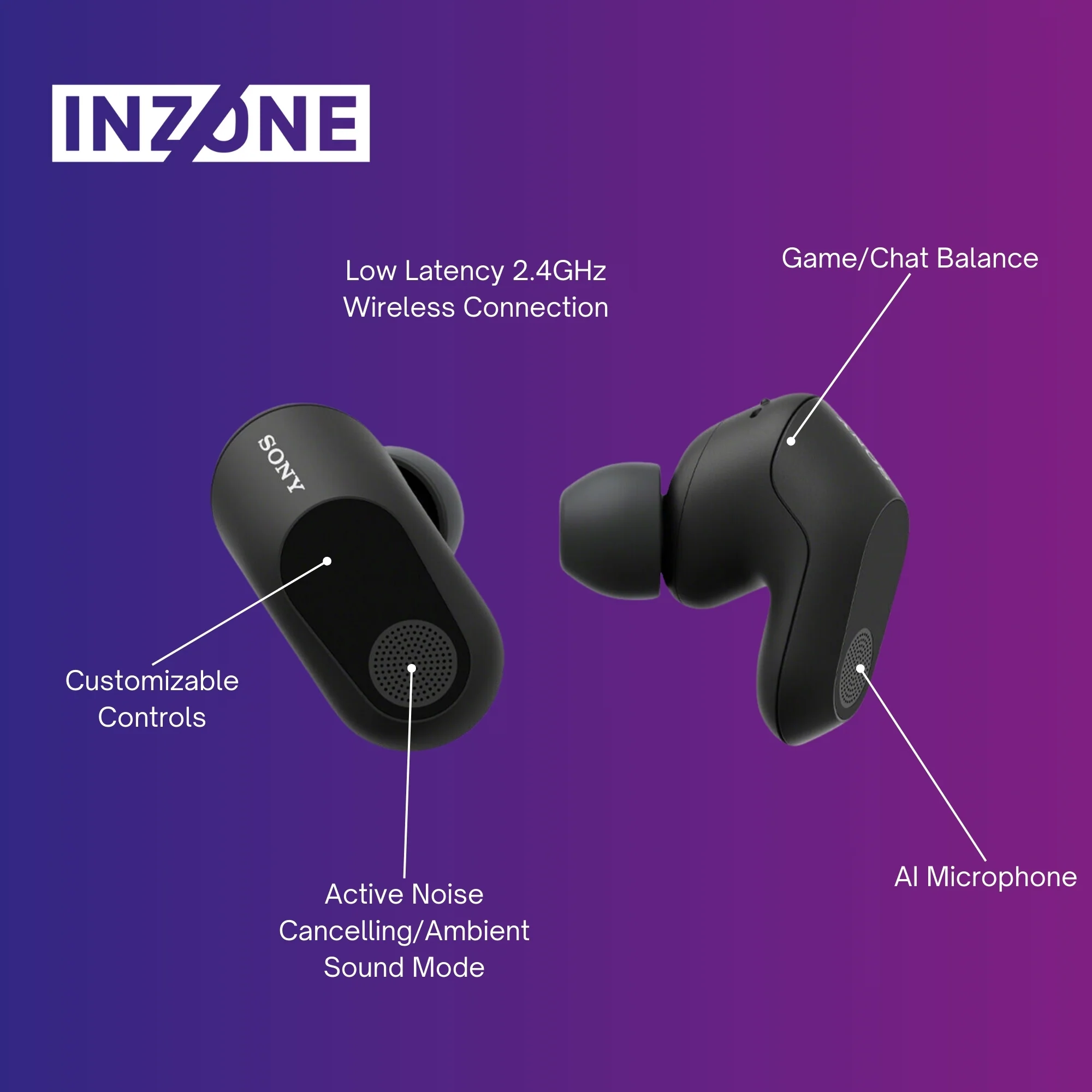 Sony WFG700NW INZONE Buds Noise Canceling Gaming Earbuds (Black) with Earbuds (3-Pairs Each) Bundle - Image 4