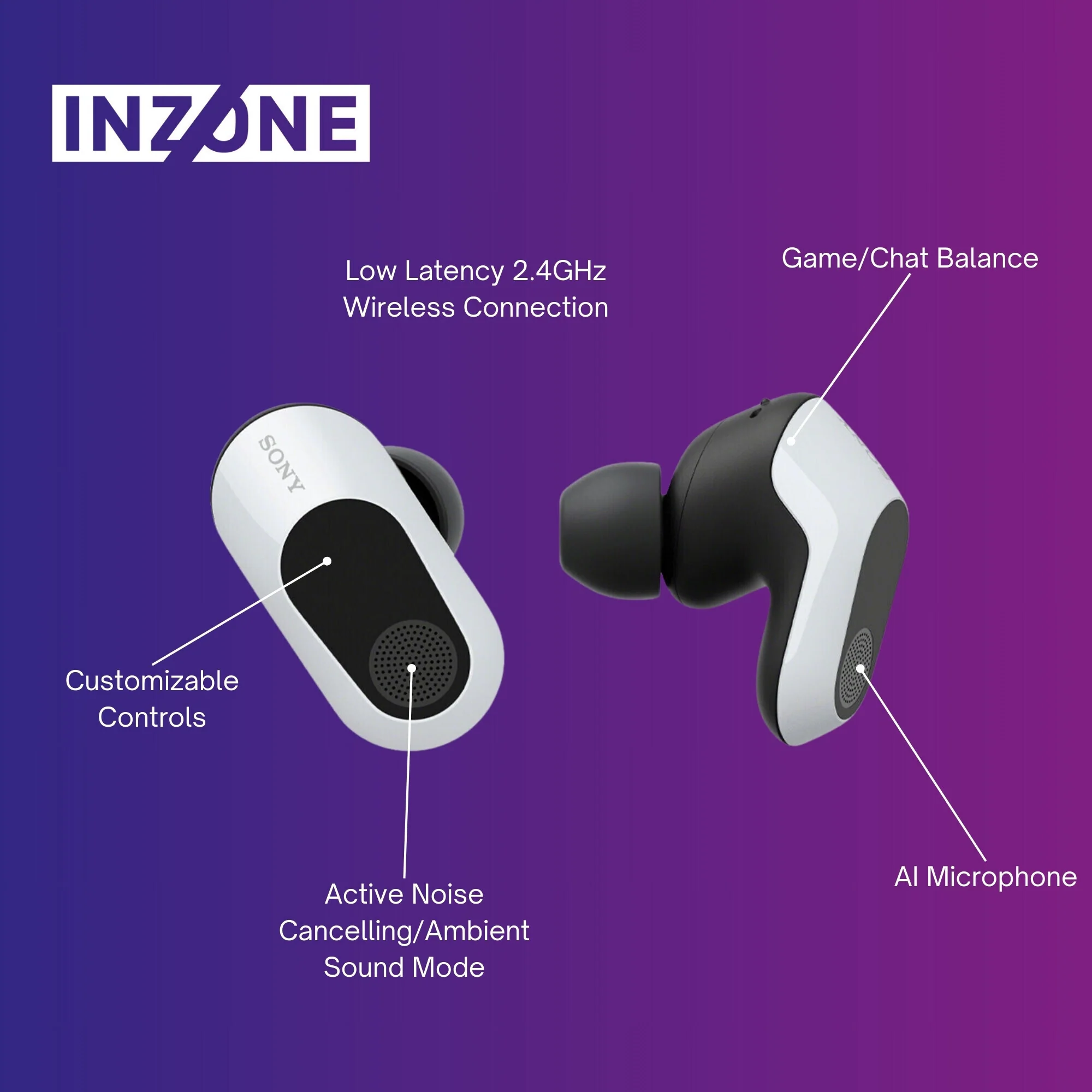 Sony WFG700NW INZONE Buds Noise Canceling Gaming Earbuds (White) with Earbuds (3-Pairs Each) Bundle - Image 3