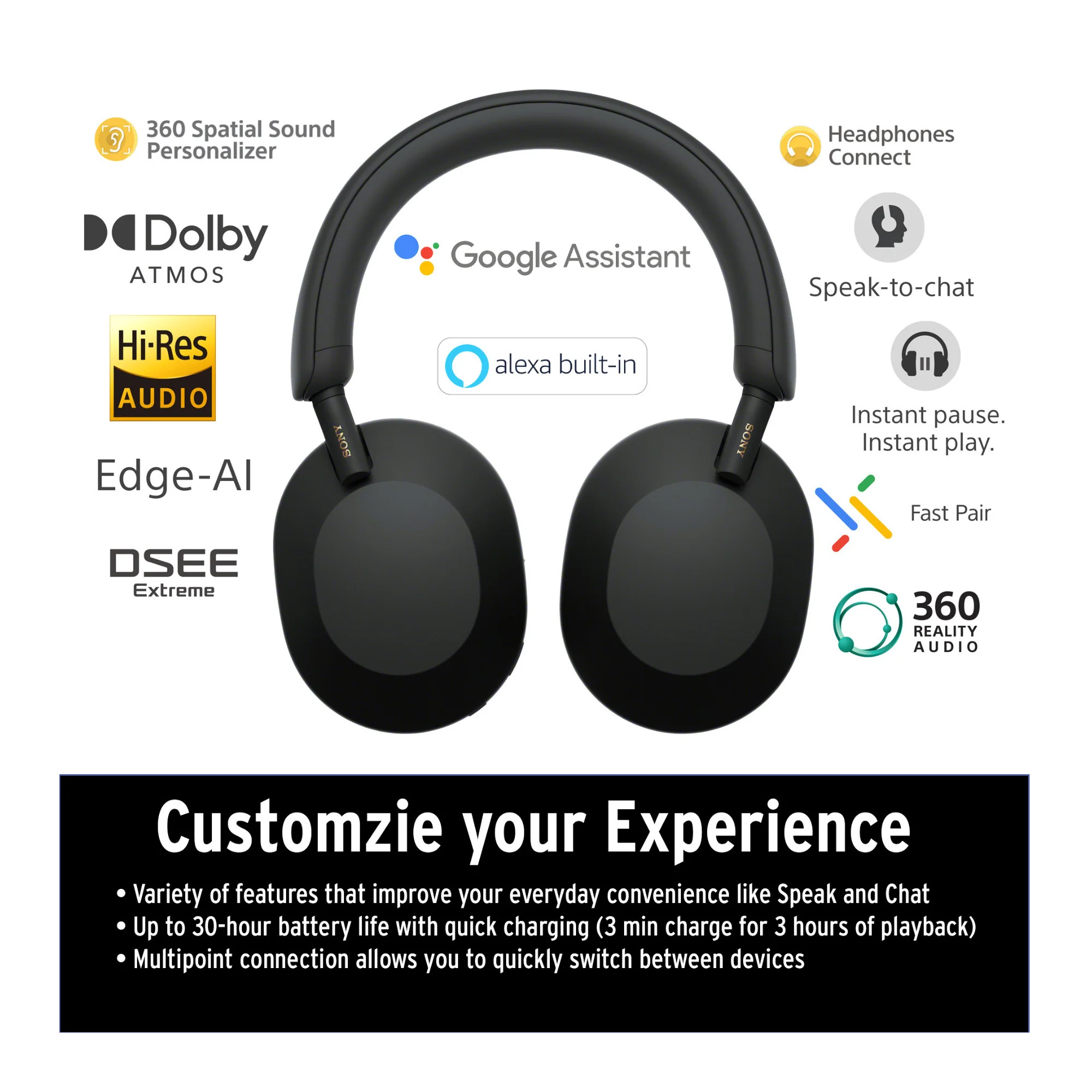 Sony WH-1000XM5 Wireless Noise Canceling Over-Ear Headphones (Black) with 10,000mAh Power Bank - Image 2