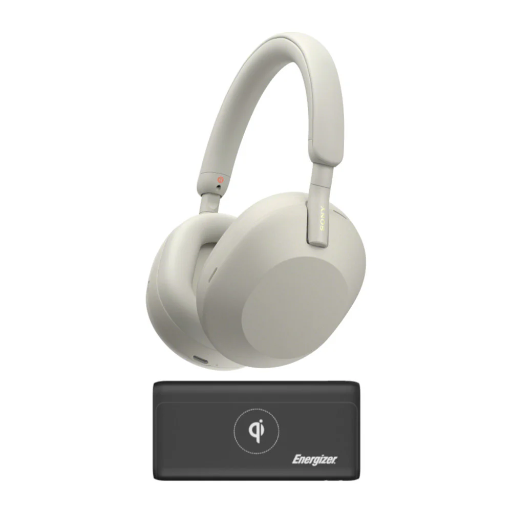 Sony WH-1000XM5 Wireless Noise Canceling Over-Ear Headphones (Silver) with 10,000mAh Power Bank
