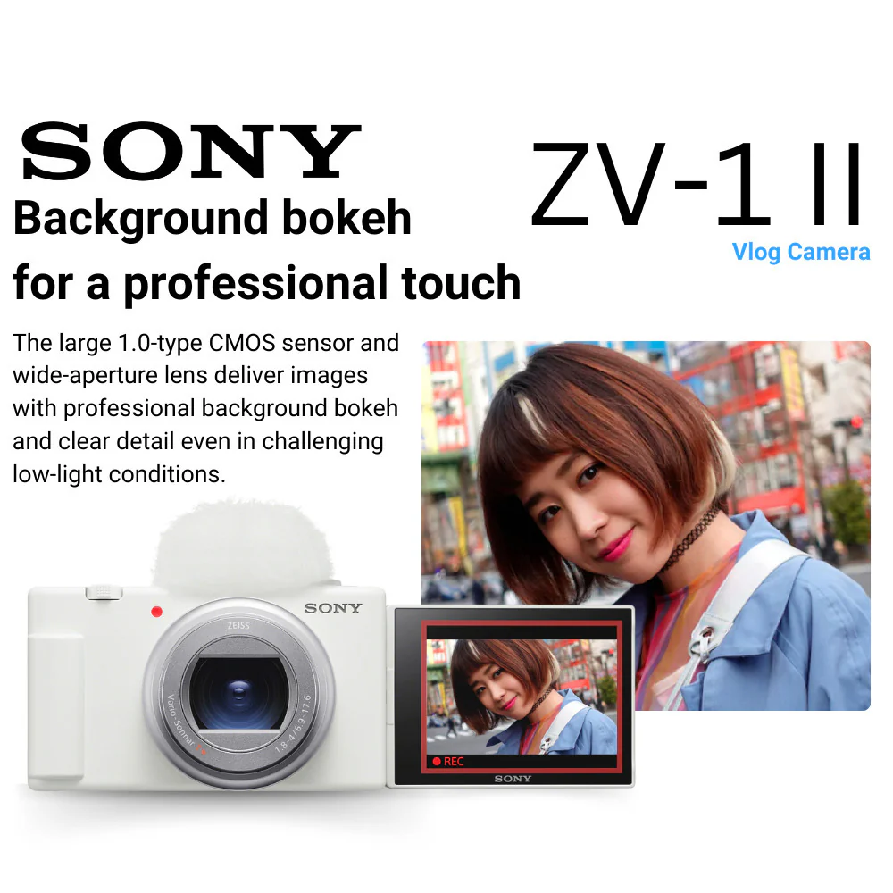 Sony ZV-1 II Vlog Camera for Content Creators and Vloggers (White) with 64GB SDXC Memory Card Bundle - Image 3