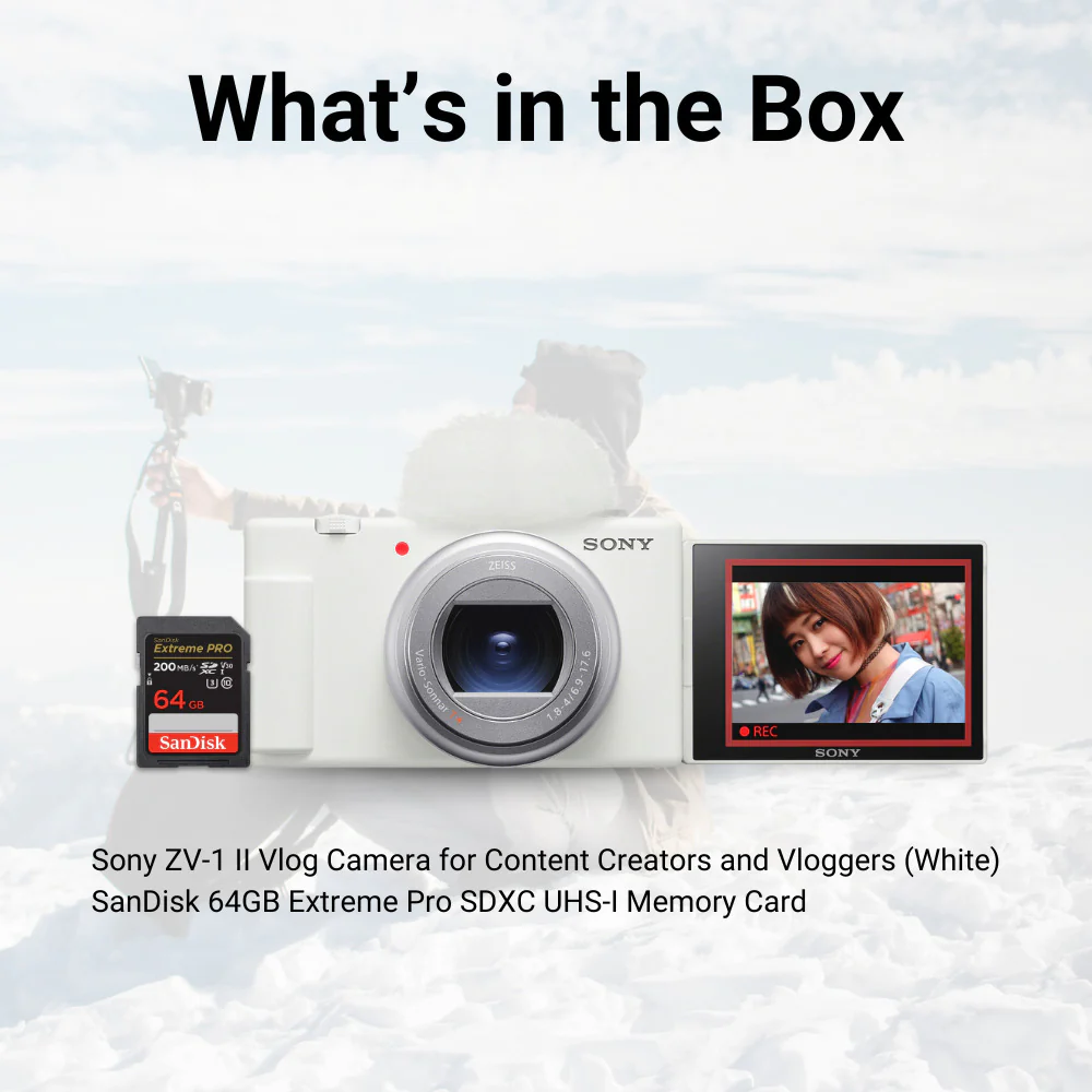 Sony ZV-1 II Vlog Camera for Content Creators and Vloggers (White) with 64GB SDXC Memory Card Bundle - Image 7