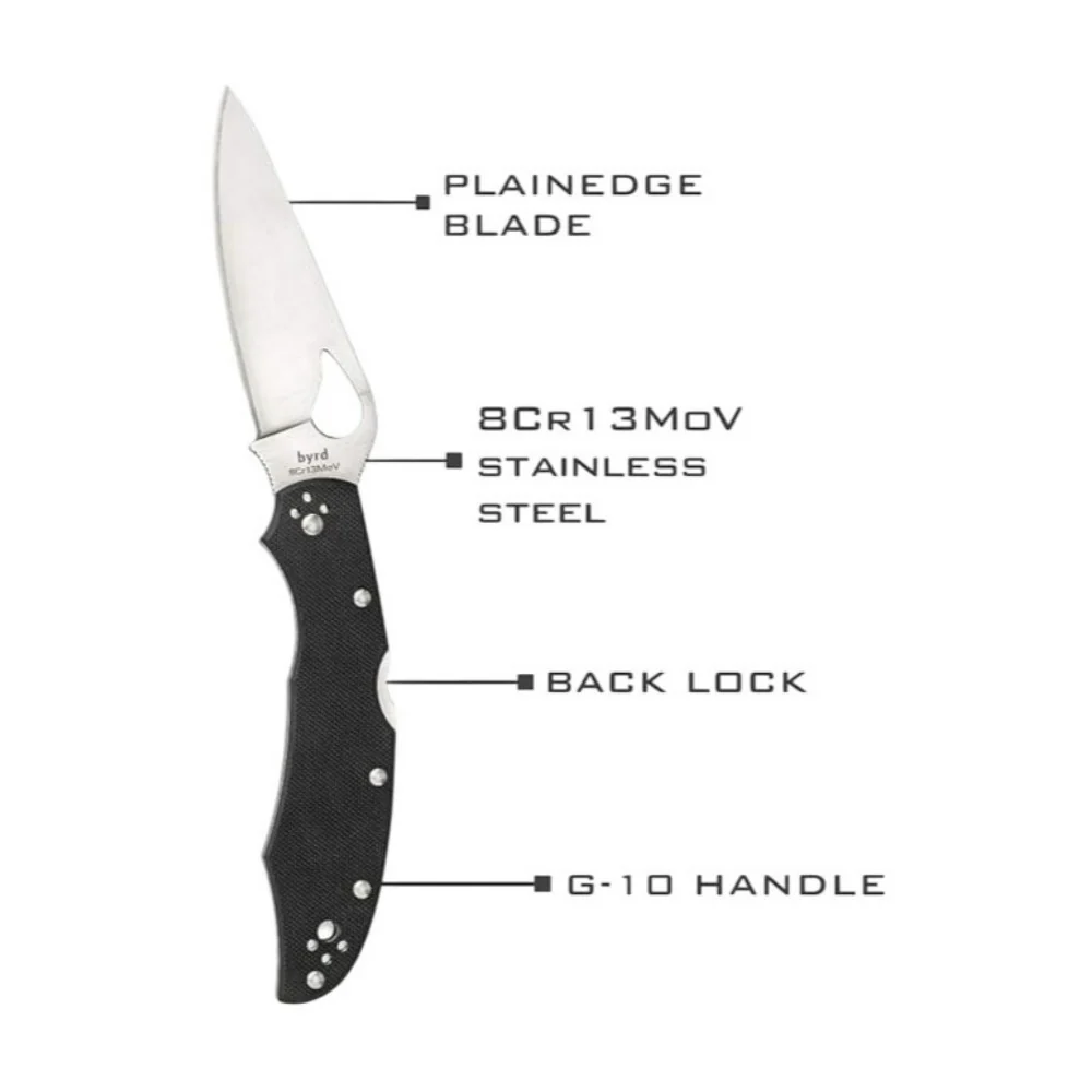 Spyderco Byrd Cara Cara 2 Black Folding Knife with 8Cr13MoV PlainEdge Blade - Image 4