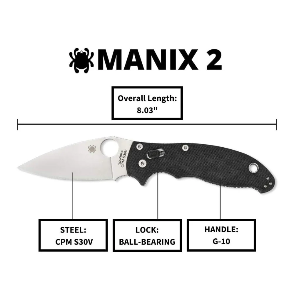 Spyderco Manix 2 3.37-Inch CPM S30V Steel Blade PlainEdge Foldable Knife (Black) - Image 3