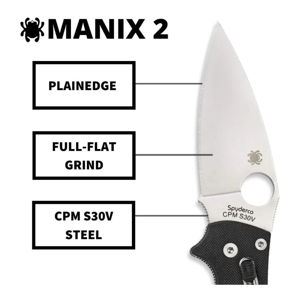 Spyderco Manix 2 3.37-Inch CPM S30V Steel Blade PlainEdge Foldable Knife (Black) - Image 4
