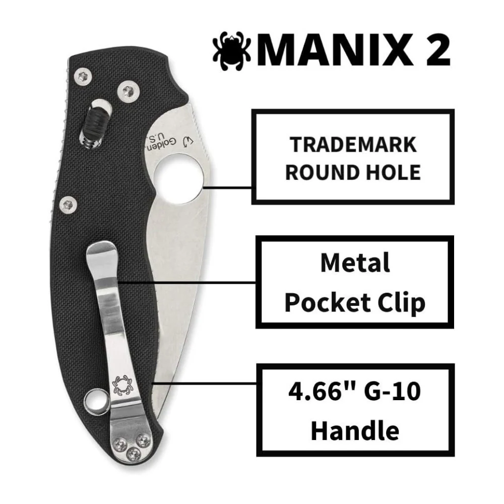 Spyderco Manix 2 3.37-Inch CPM S30V Steel Blade PlainEdge Foldable Knife (Black) - Image 5