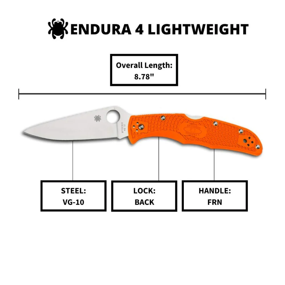 Spyderco Endura 4 Lightweight Signature Orange PlainEdge Blade Folding Knife - Image 5