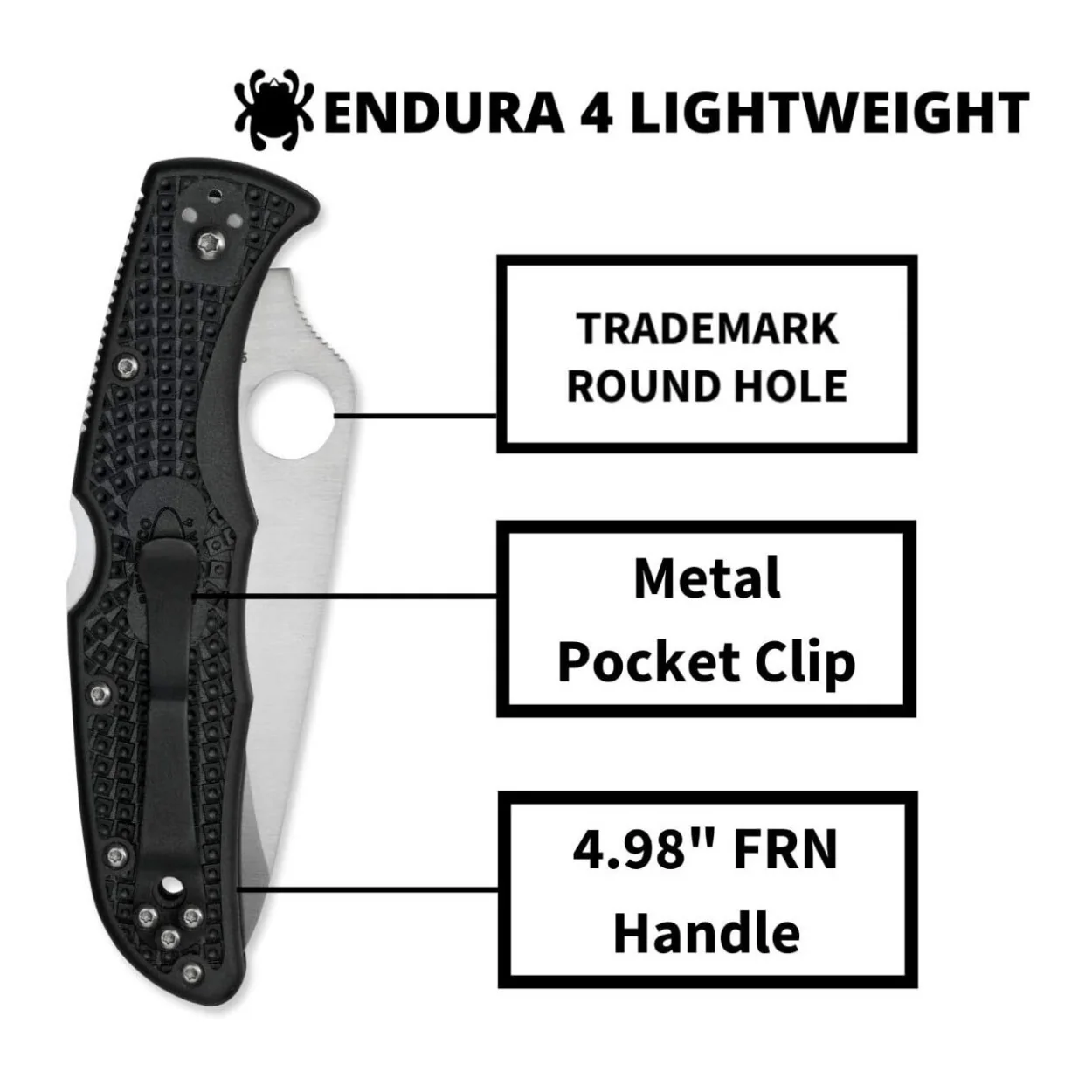 Spyderco Endura 4 3.80-Inch Durable Steel Blade Foldable PlainEdge Knife (Black) - Image 4