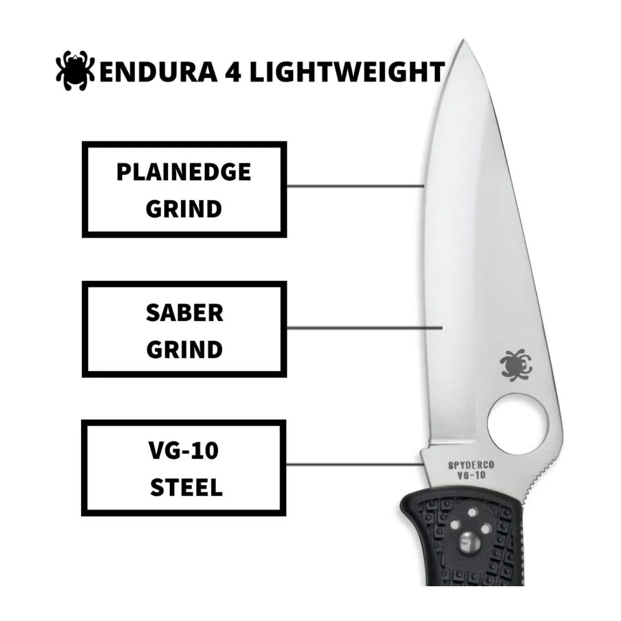Spyderco Endura 4 3.80-Inch Durable Steel Blade Foldable PlainEdge Knife (Black) - Image 5
